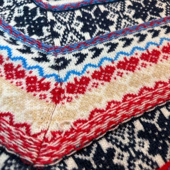 JCrew Fair Isle Crewneck Lambs Wool Blend Sweater 2X Red Navy Winter Christmas - Picture 15 of 16